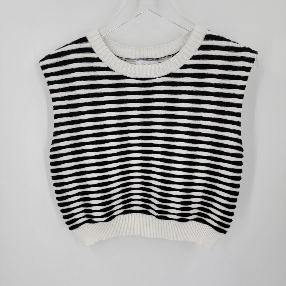 Lucy Paris Hampton Crop Knit Top Womens Medium Black Cream Wave Stripe
